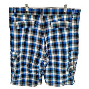Red Snap Cargo Shorts Size 34 Men Blue Plaid Hip Hop Urban Shorts